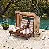 Kid's Patio Furniture - Wooden Outdoor Double Chaise Lounge with Cup Holders