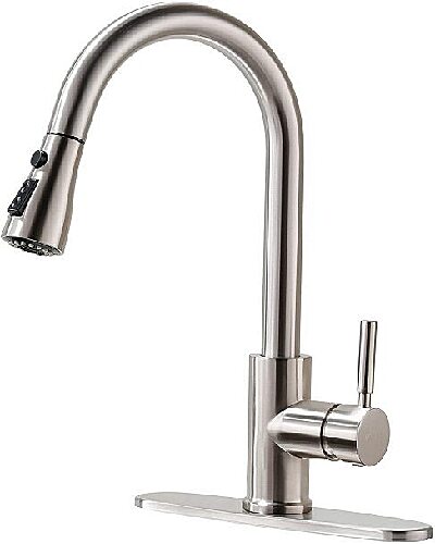 Pull-Down Kitchen Sink Faucet, Bar Kitchen Faucet, Retractable Spray Wand, Brushed Nickel